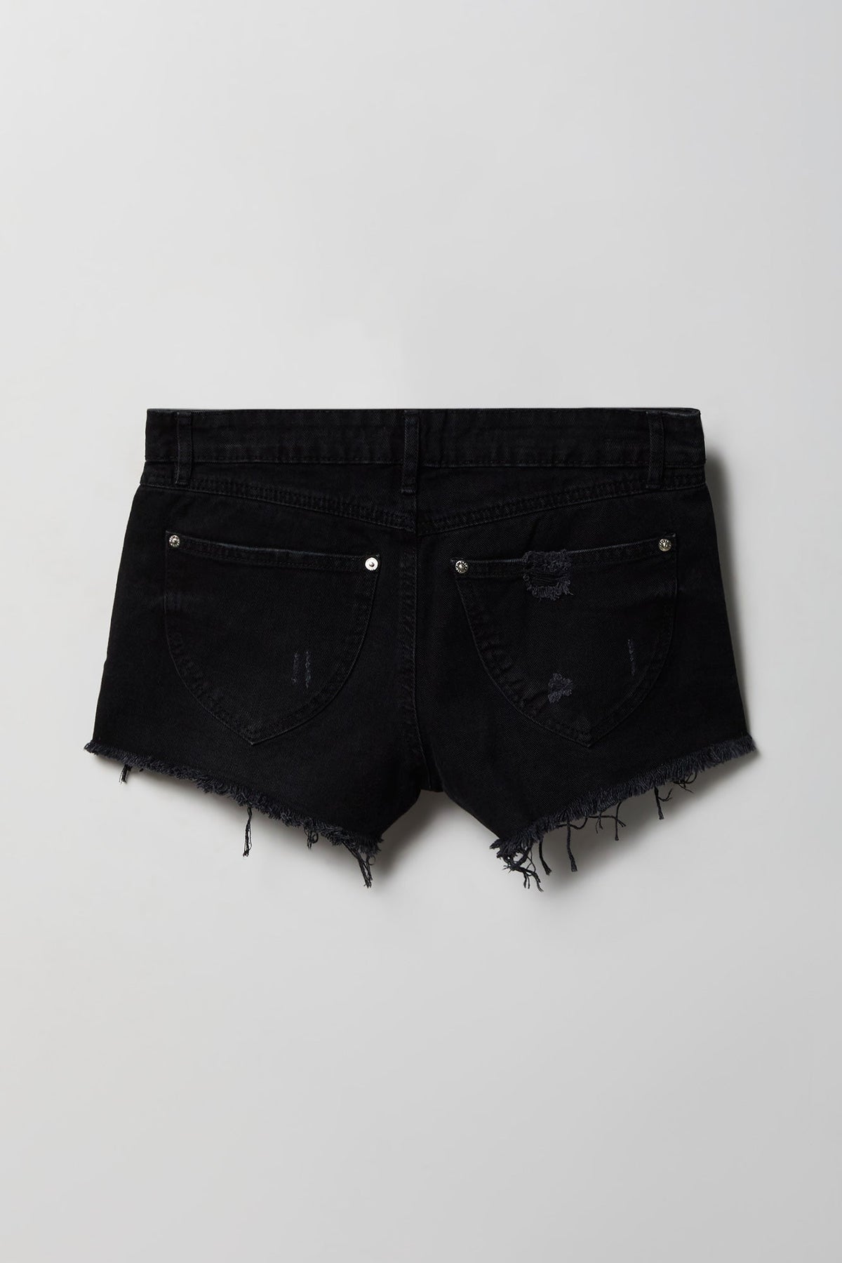 Ripped Low Rise Black Denim Short
