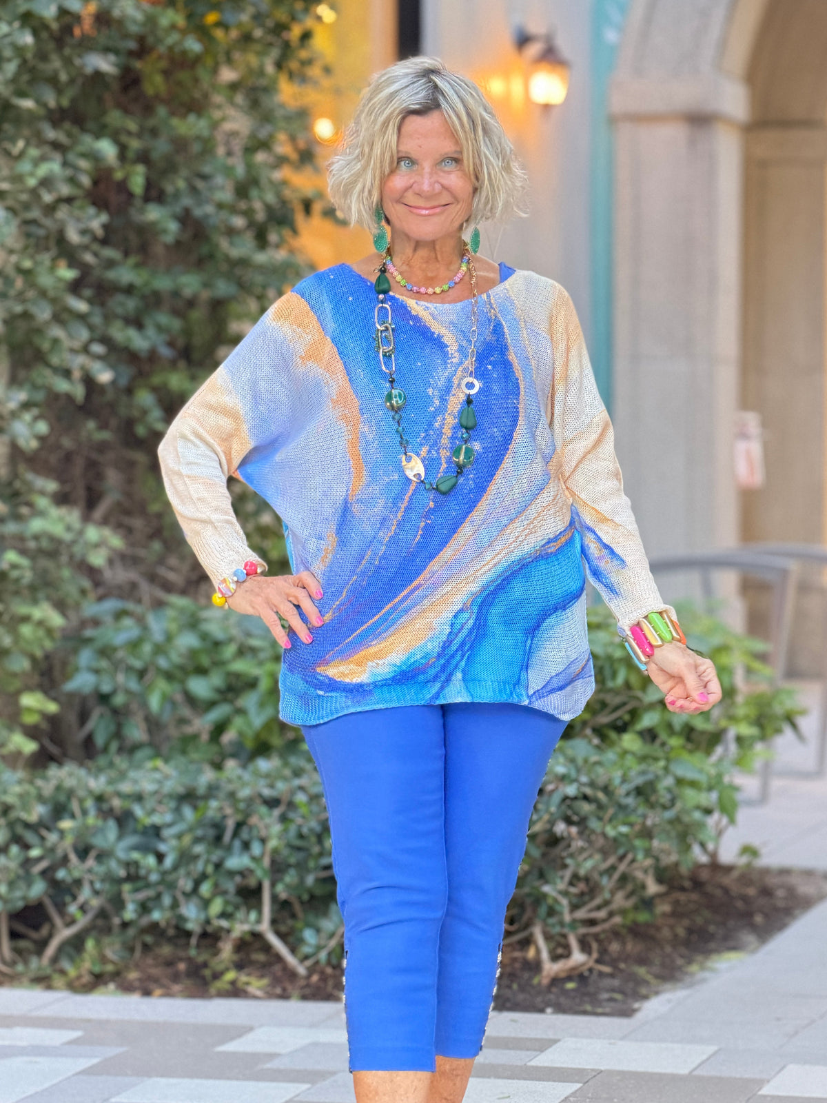 EMBELLISHED LATTICE CAPRI COBALT