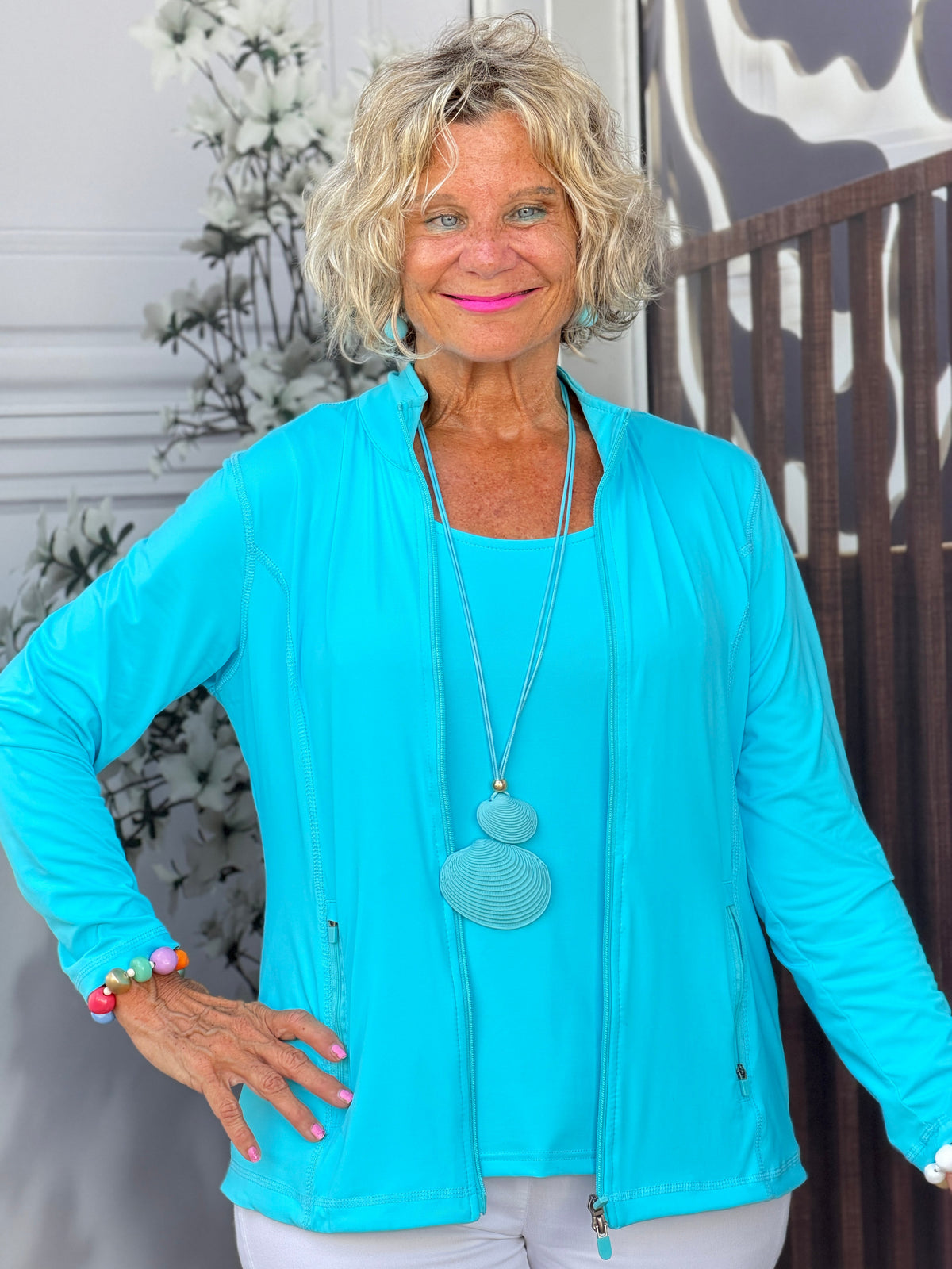 Long Aqua Shell Necklace