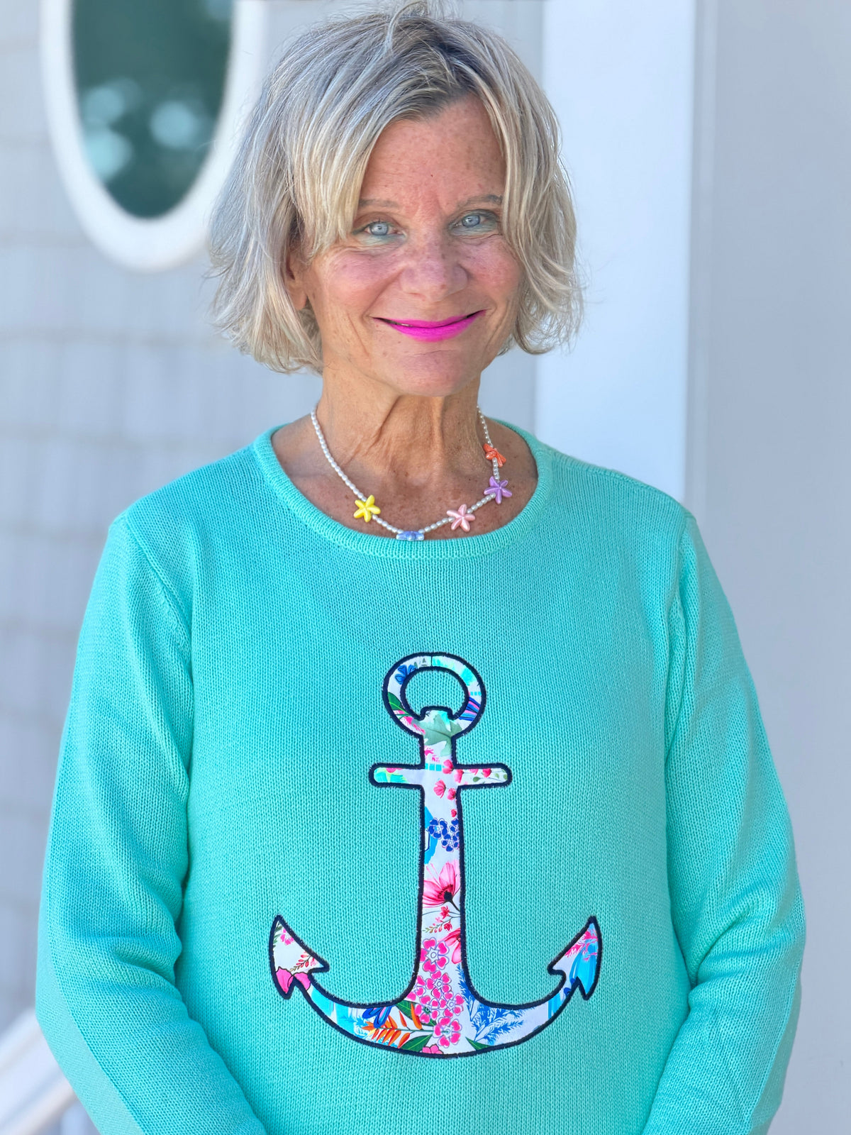 BEACH CLUB SEAFOAM CAPE COD ANCHOR SWEATER