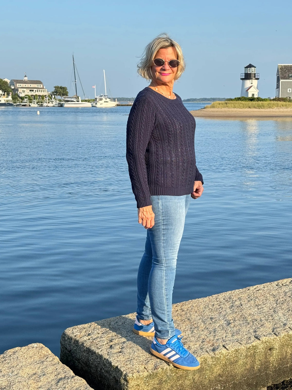 LULU-B NAVY CABLE CREW NECK SWEATER