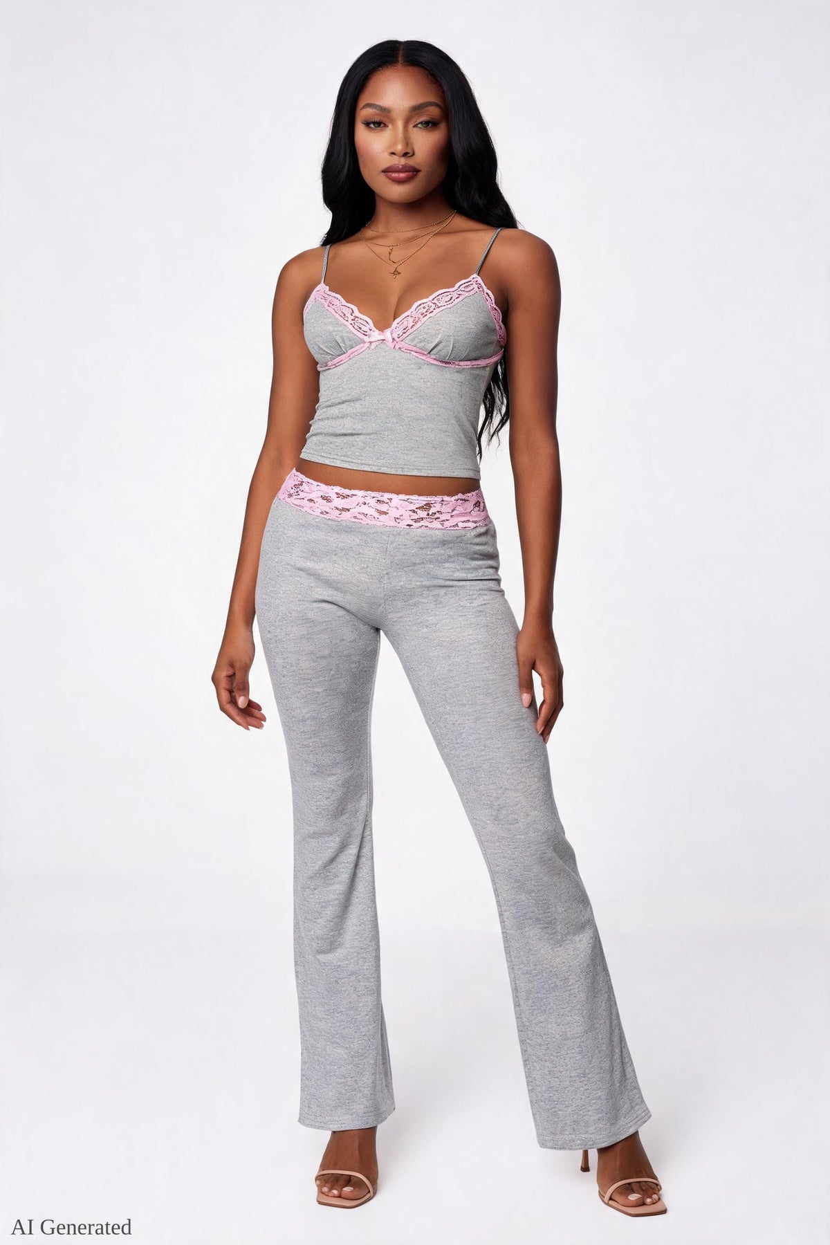 Soft Lace Trim Flare Pant