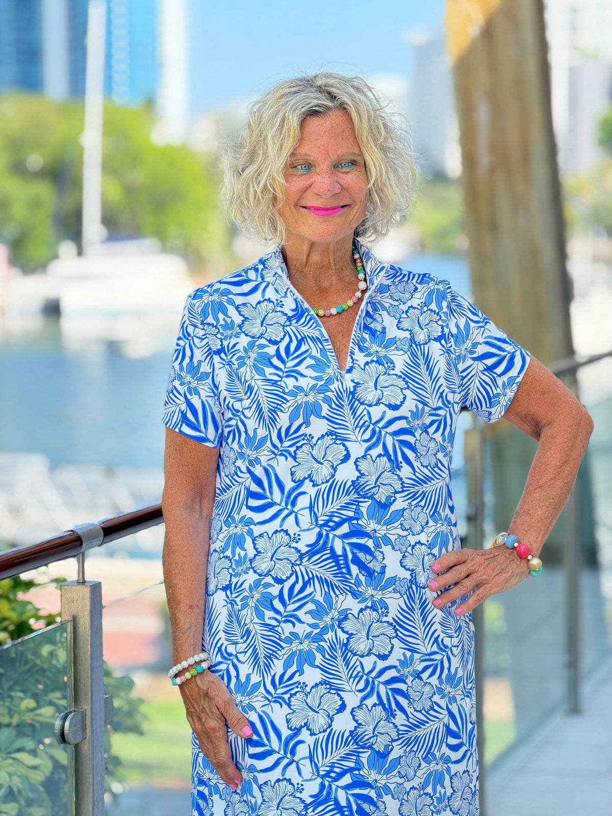 LULU B HIBISCUS COAST HALF ZIP SLEEVE DRESS