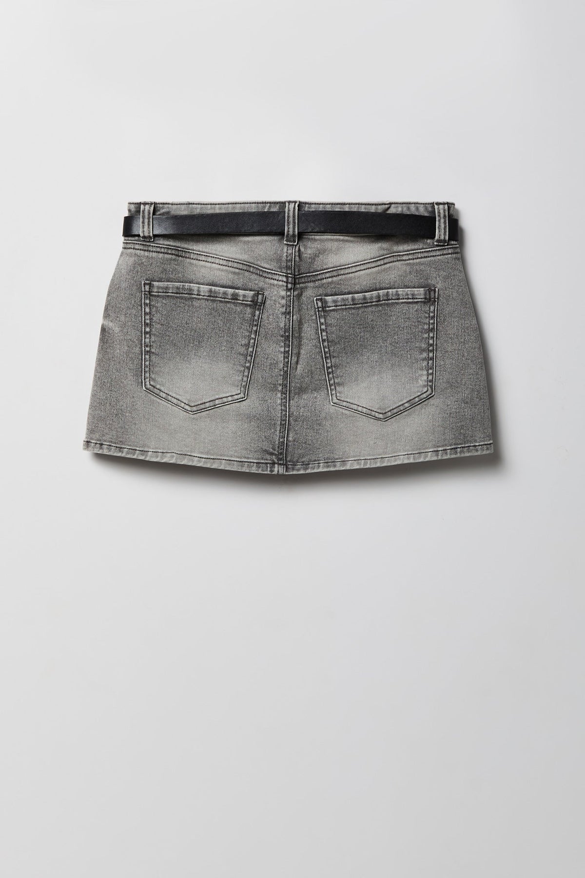 Stretch Denim Belted Mini Skort