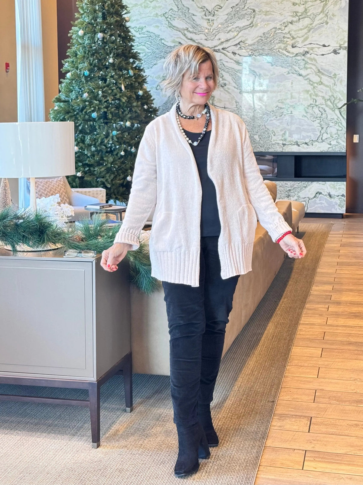 LULU-B BLUSH CHENILLE CARDIGAN