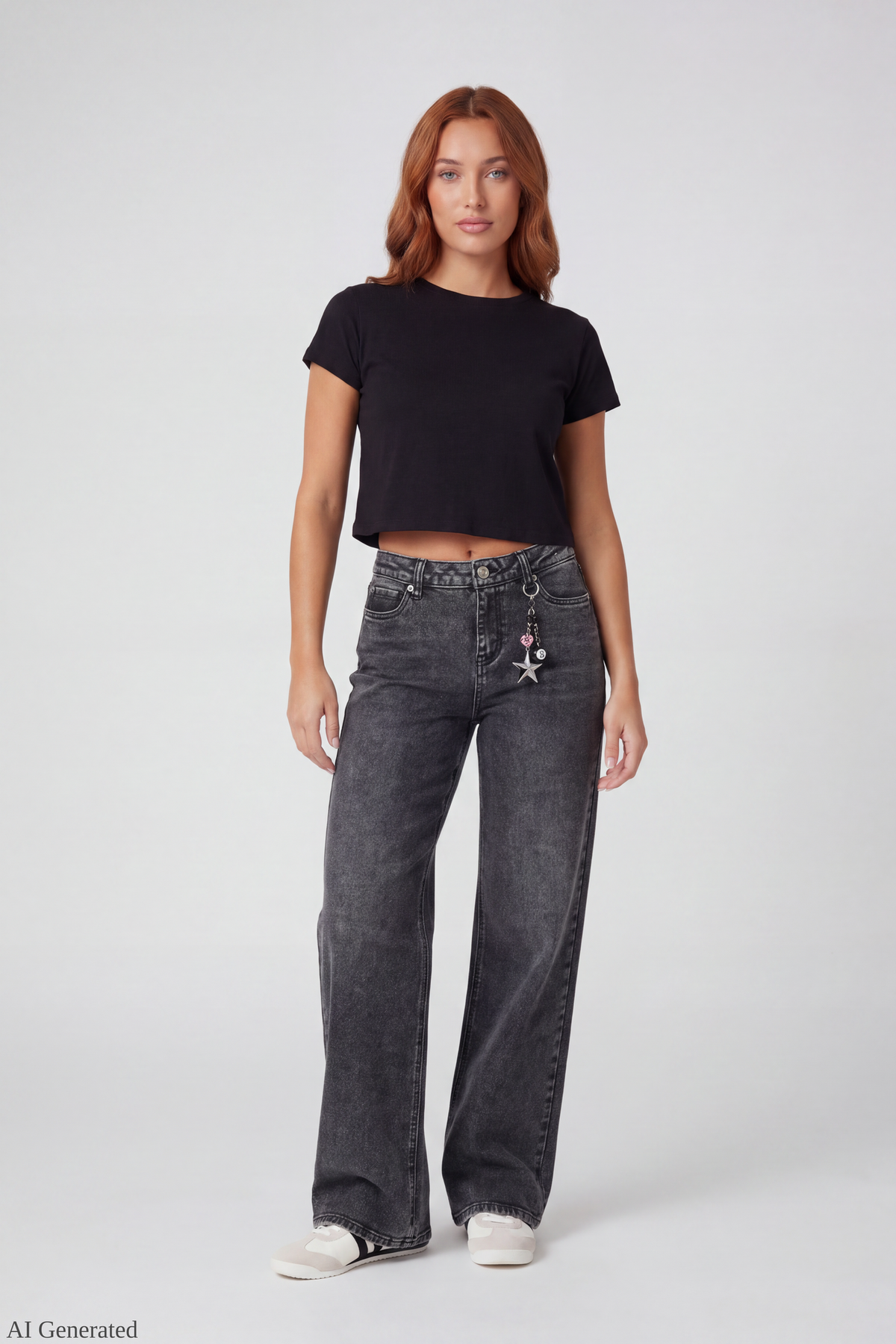 Paris Stretch High Rise Wide Leg Jean with Keychain