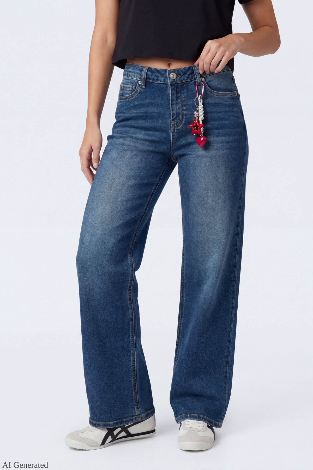 Paris Stretch High Rise Wide Leg Jean with Keychain