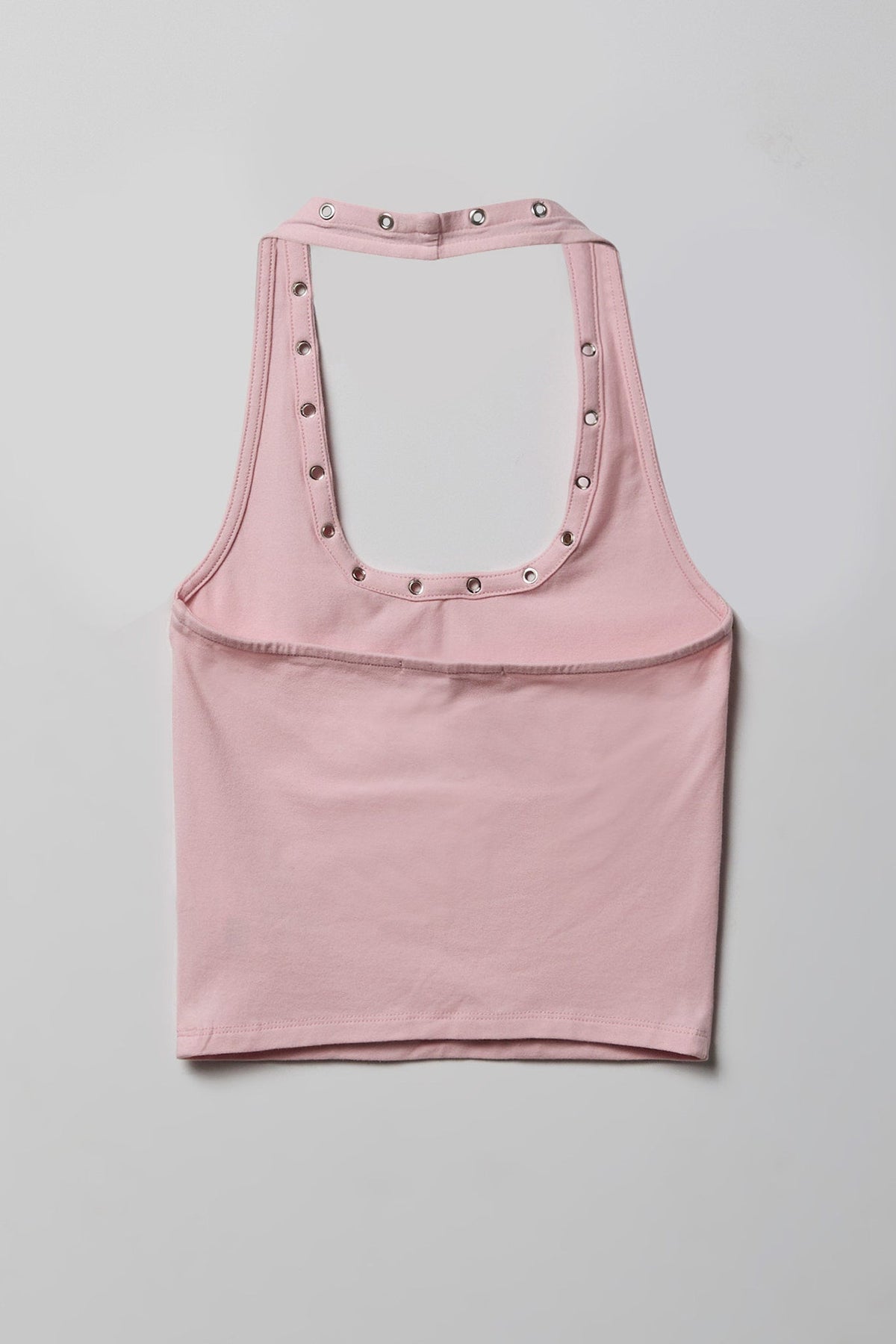 Graphic Grommet Trim Halter Top