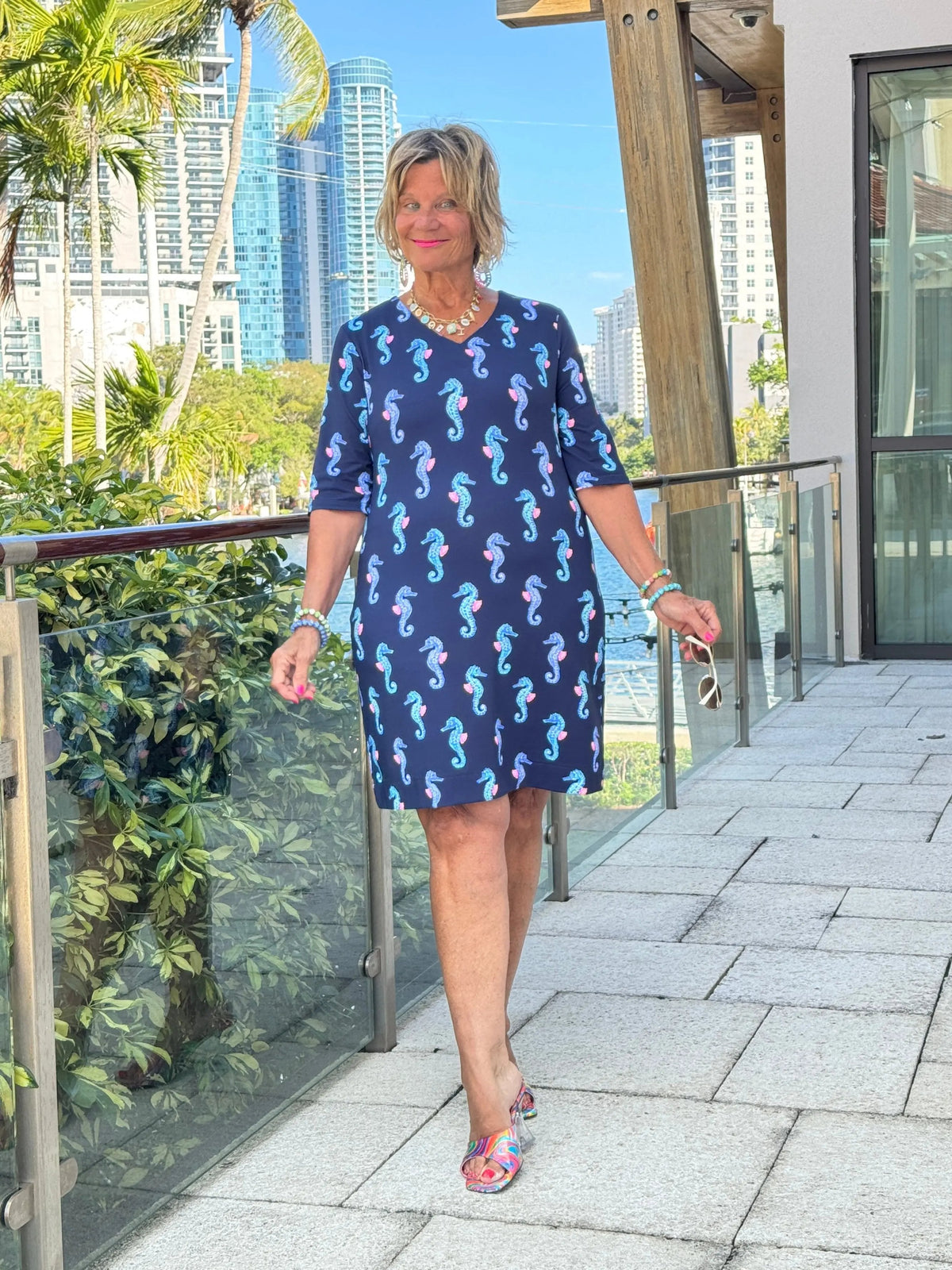 LULU B MIDNIGHT REEF ELBOW SLEEVE DRESS