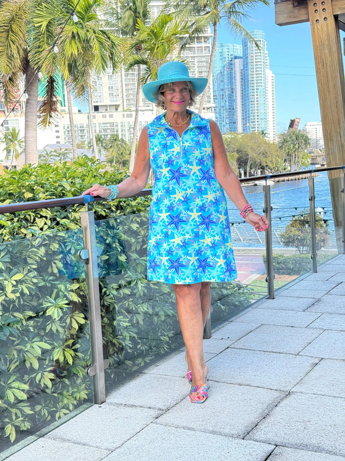 LULU B STARFISH SPLASH ZIPPER SWING DRESS