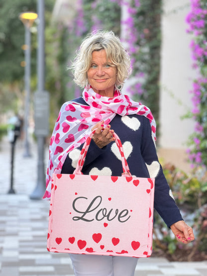LOVE Message Heart Printed Tote Bag
