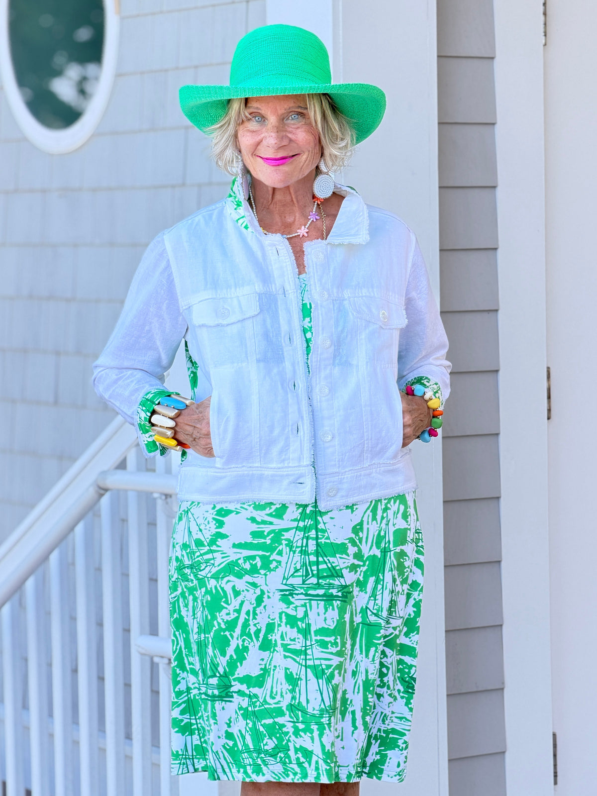 HARBOR  LIGHTS SAILBOAT GREEN MAXI DRESS