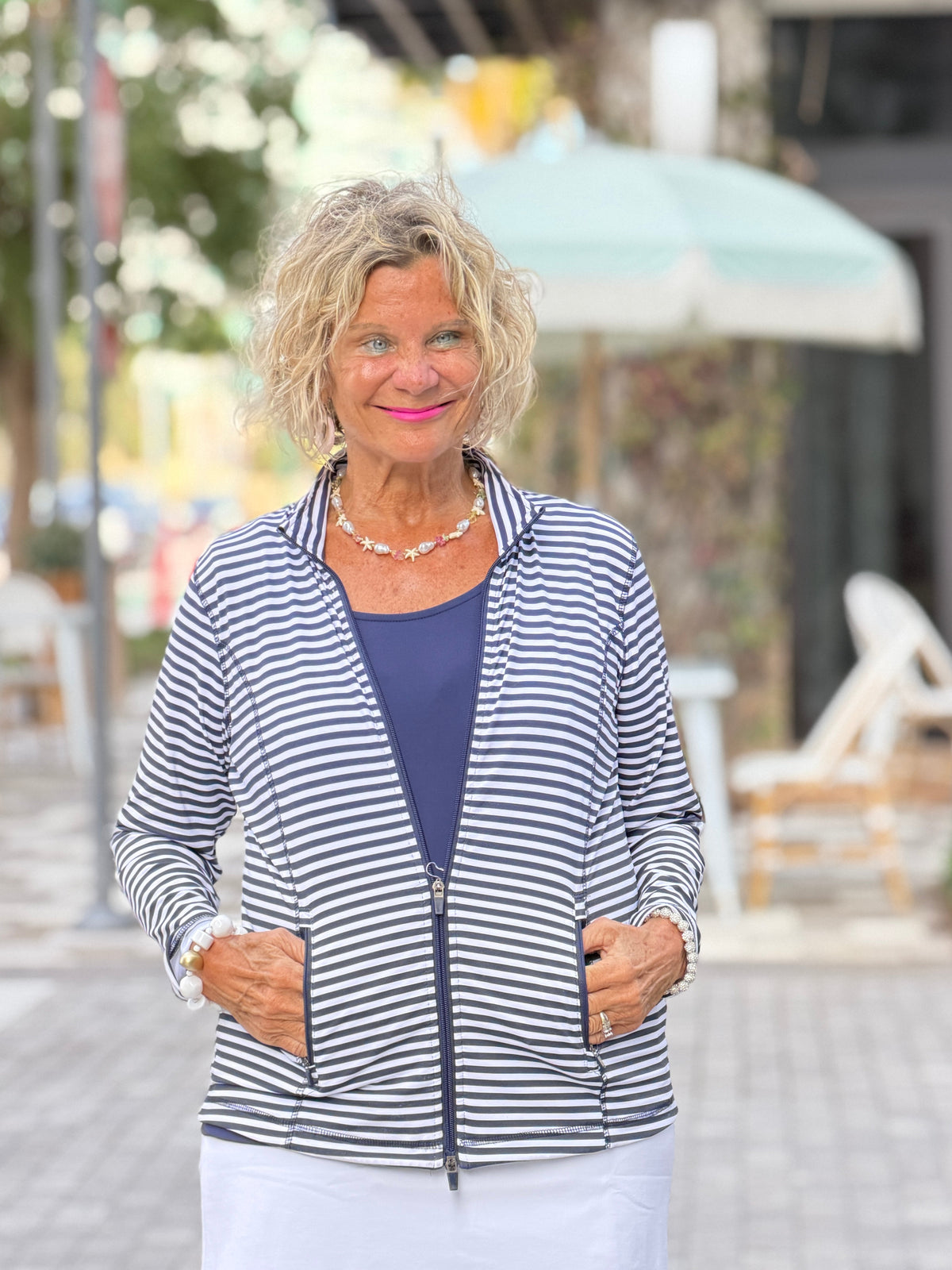 DOCKSIDE NAVY RUFFLE TOP