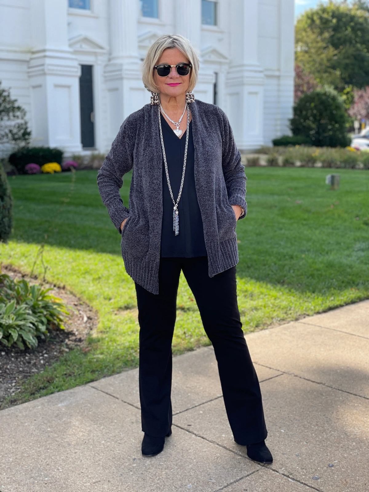 LULU-B CHARCOAL CHENILLE CARDIGAN