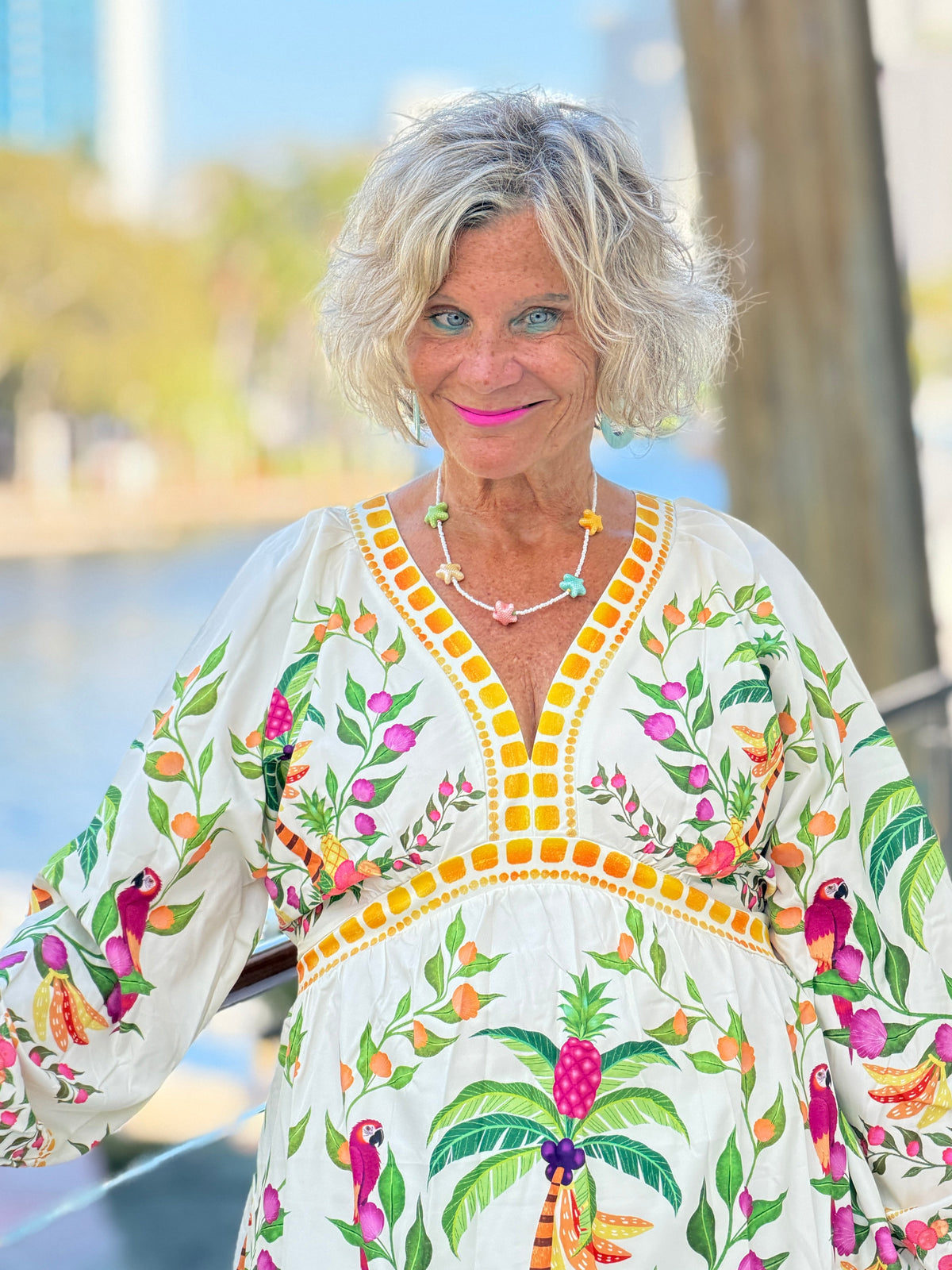 Bohemian V-neck three-quarter sleeve mini dress/ TUNIC