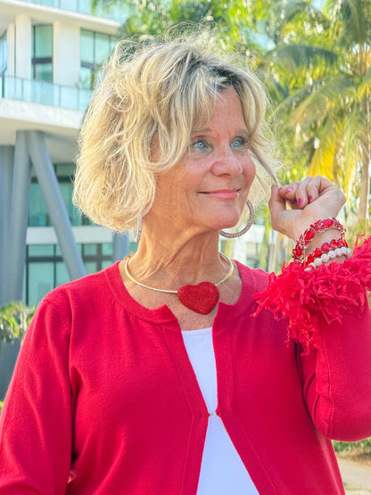 LULU B RED FRINGE CASHMERE SWEATER