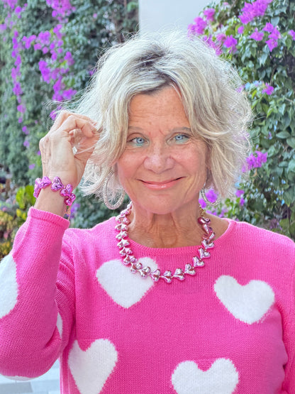 LULU B PINK FUZZY HEART SWEATER