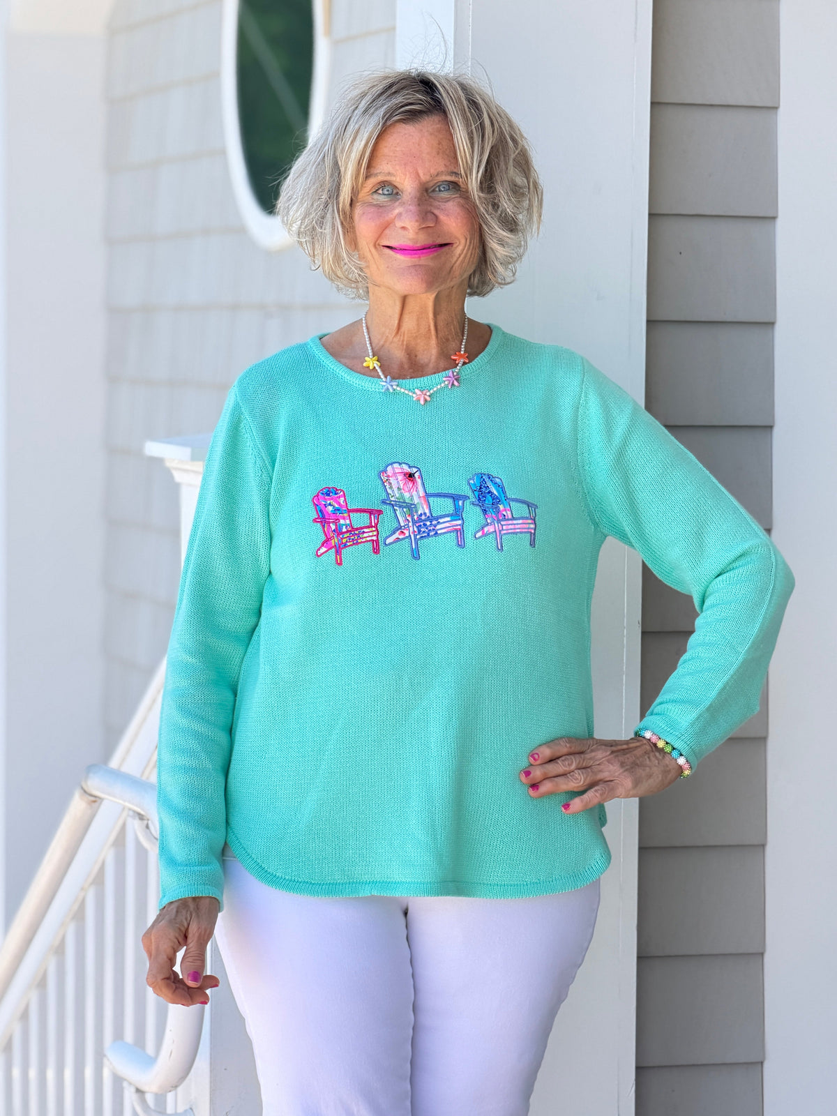 BEACH CLUB SEAFOAM ADIRONDACK SWEATER
