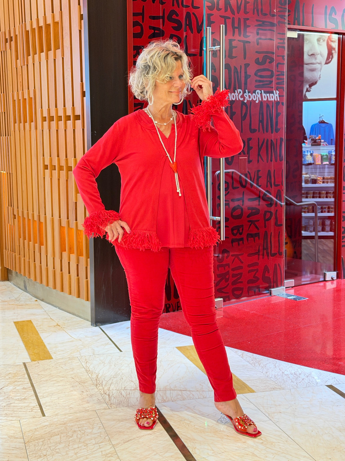 LULU-B RED VELOUR PANTS