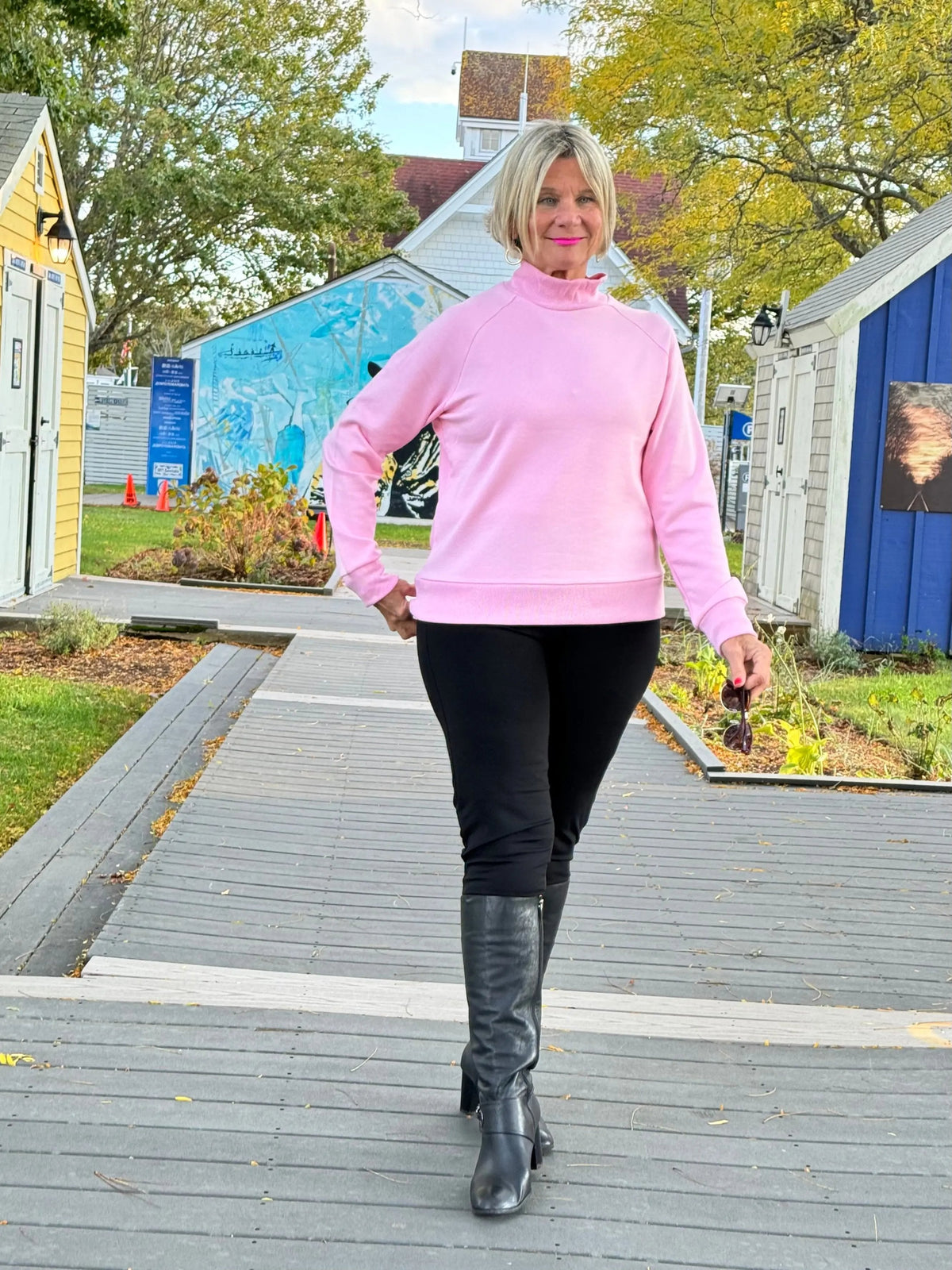 CLEAR PINK MOCK NECK TOP