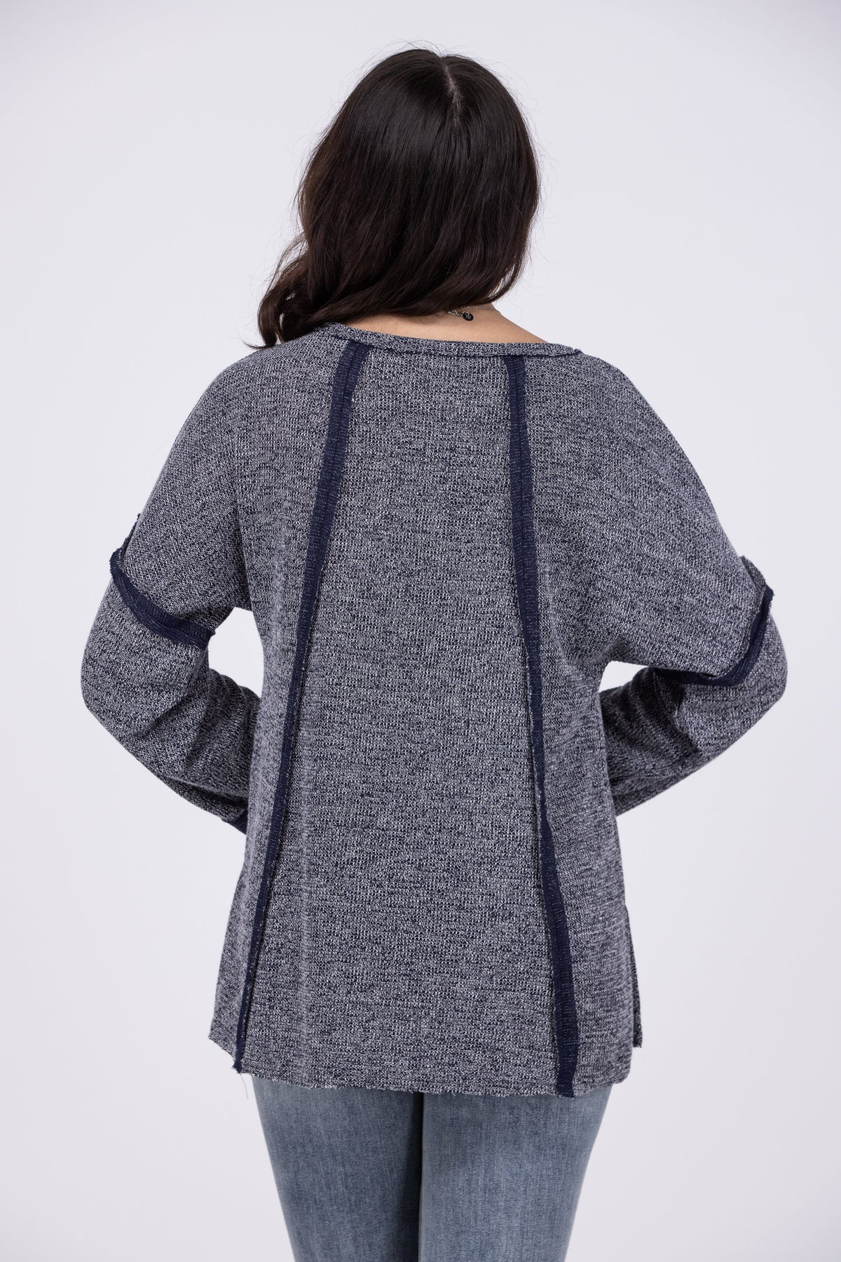 Night Goes On Women's Distressed Waffle Knit Long Sleeve Top