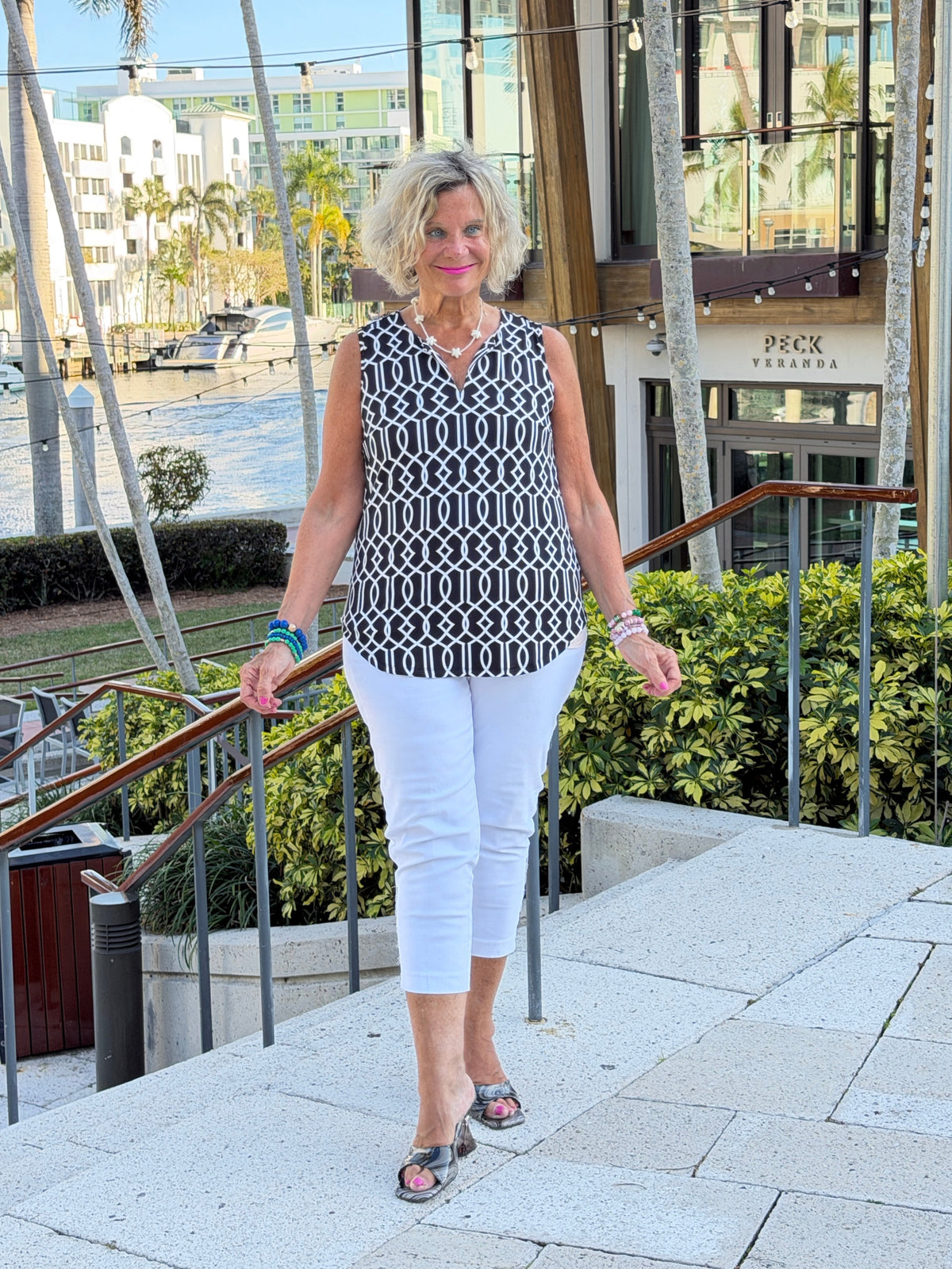 LULU B MIDNIGHT TRELLIS NOTCH TANK