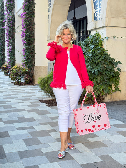 LULU B RED FRINGE CASHMERE SWEATER