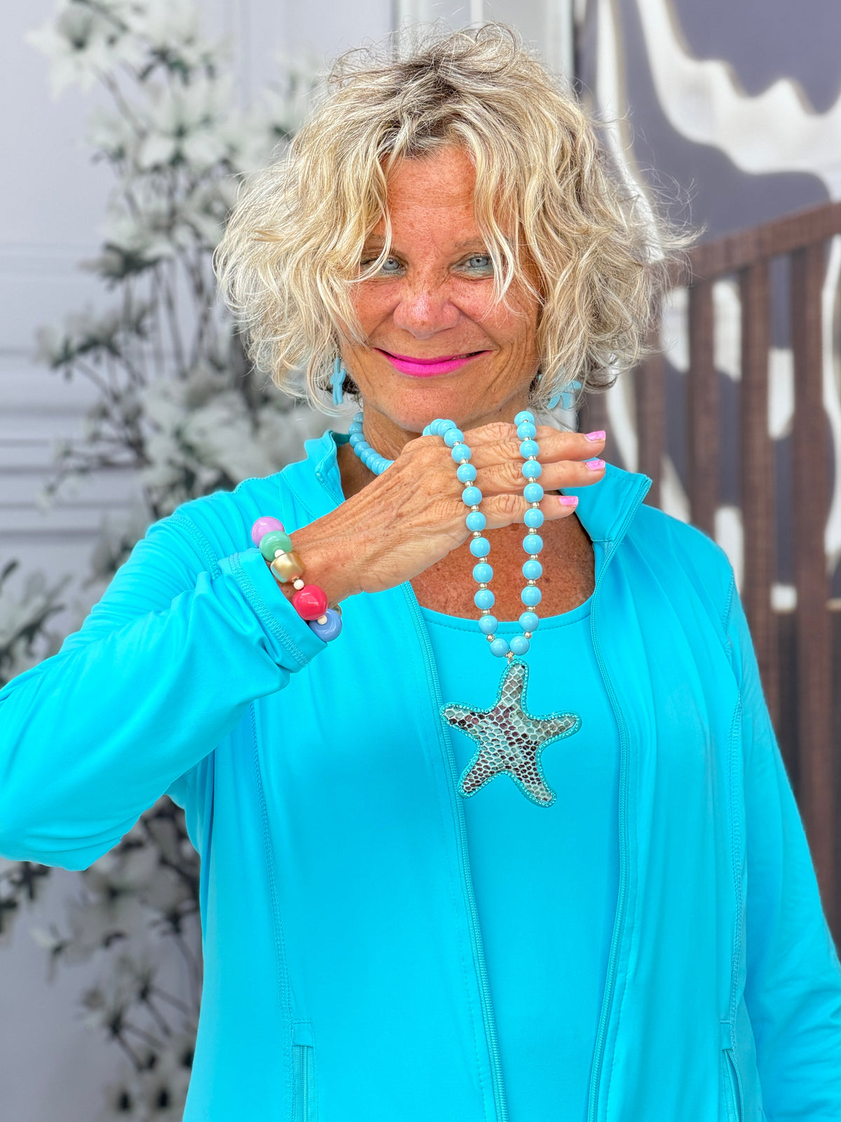 Long Turquoise Starfish Necklace Set
