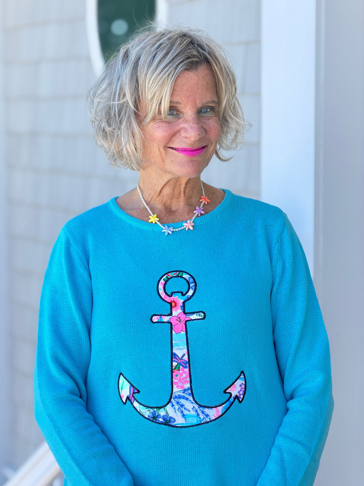 BEACH CLUB AQUA CAPE COD ANCHOR SWEATER