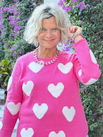 LULU B PINK FUZZY HEART SWEATER