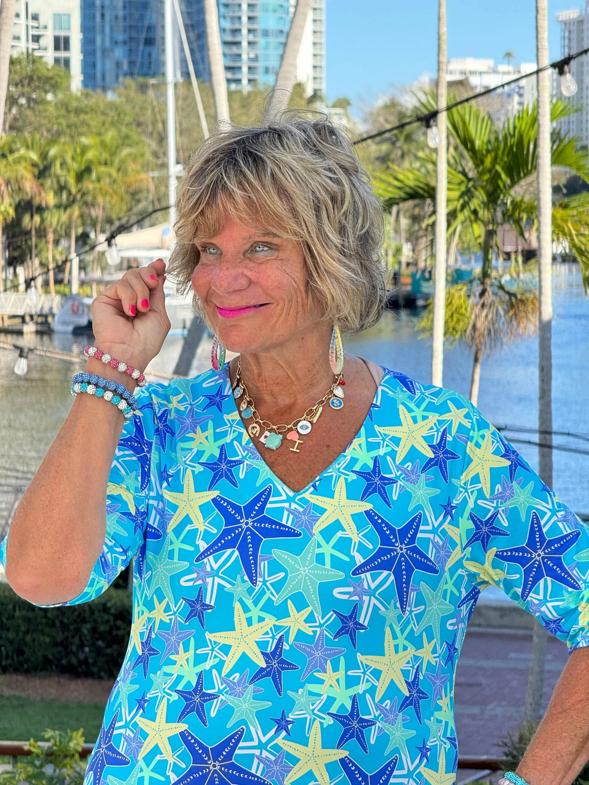 LULU B STARFISH SPLASH ELBOW SLEEVE DRESS