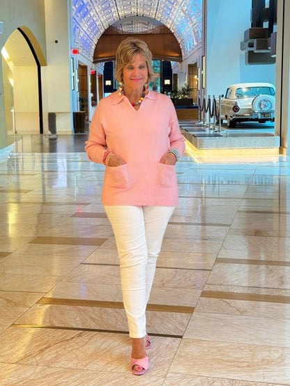 LULU-B 2 POCKET PINK CASHMERE SWEATER