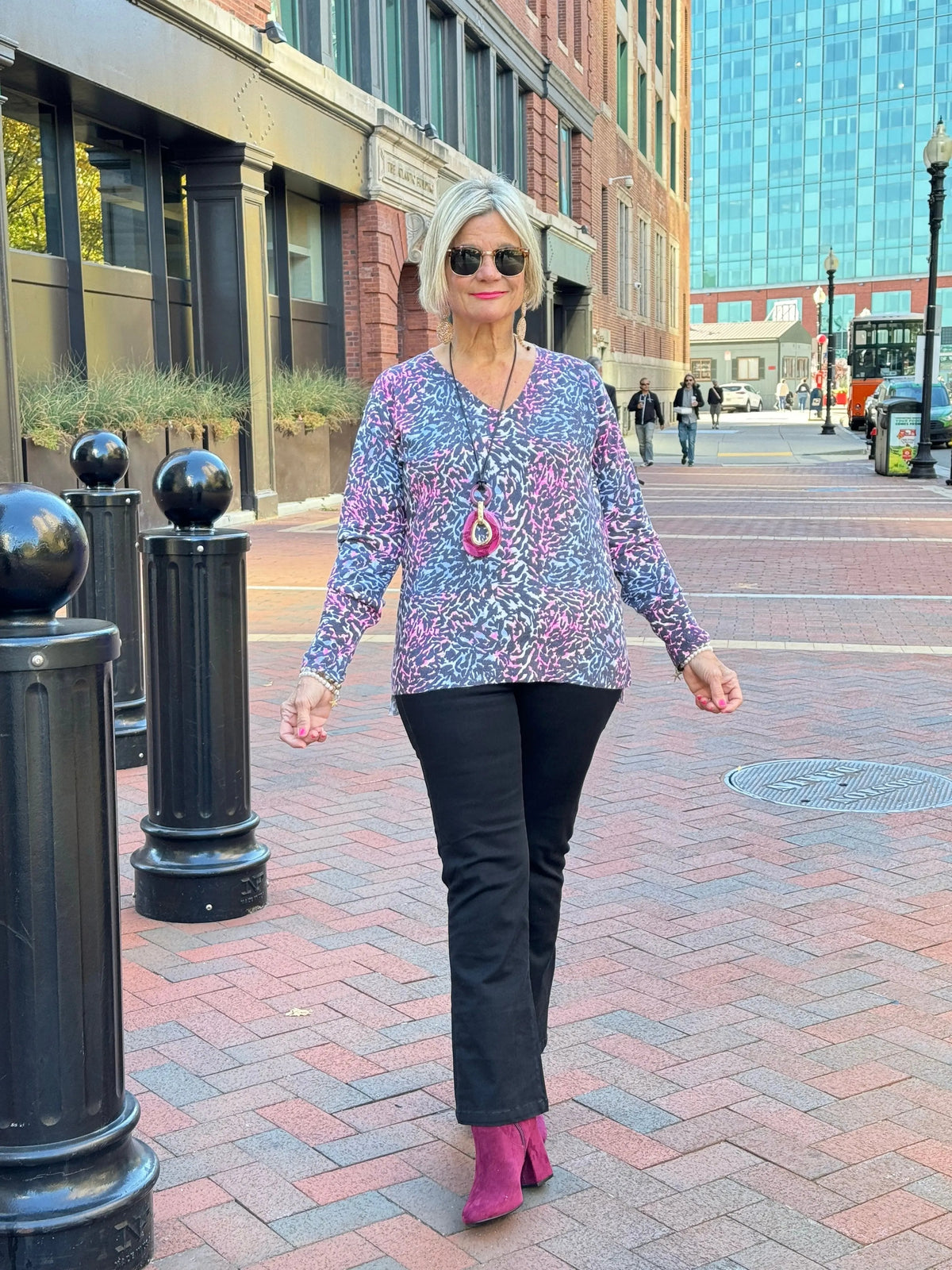 LULU-B SHADES OF BLUE CASHMERE V NECK