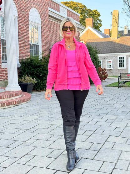 HOT PINK WAFFLE HOODIE FULL ZIPPER JACKET