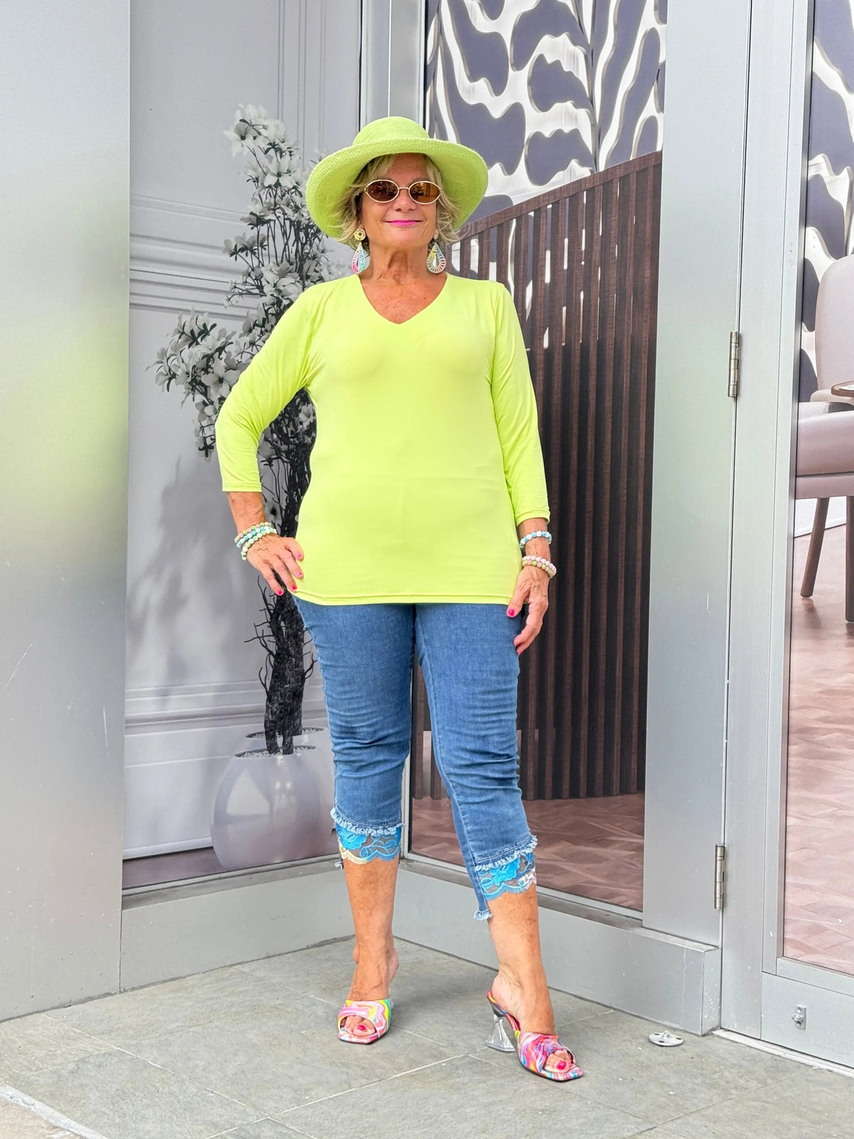 LIME V NECK TOP