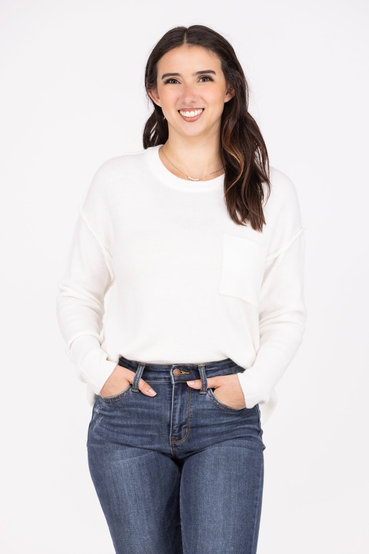 Marshmallows By The Fire Women's Round Neckline Hi-Lo Sweater