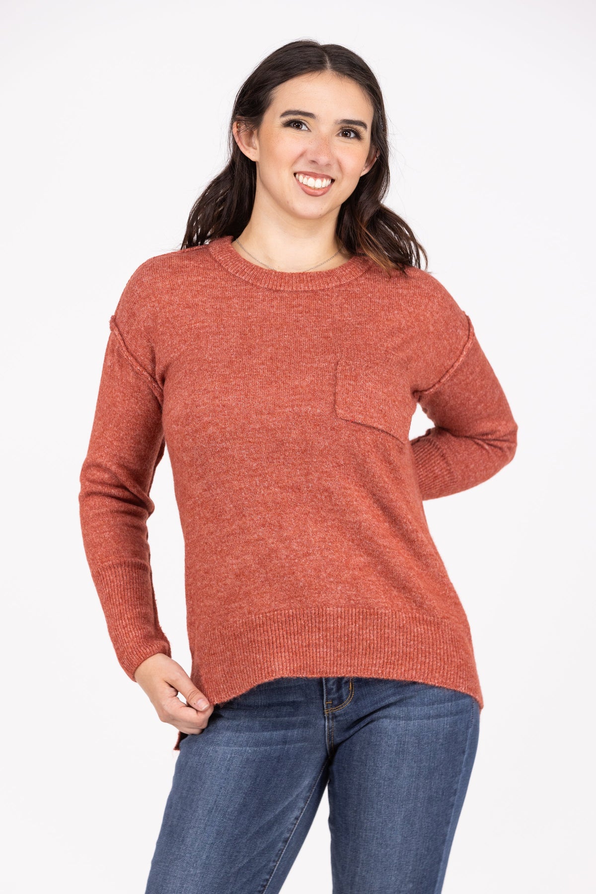 Marshmallows By The Fire Women's Round Neckline Hi-Lo Sweater