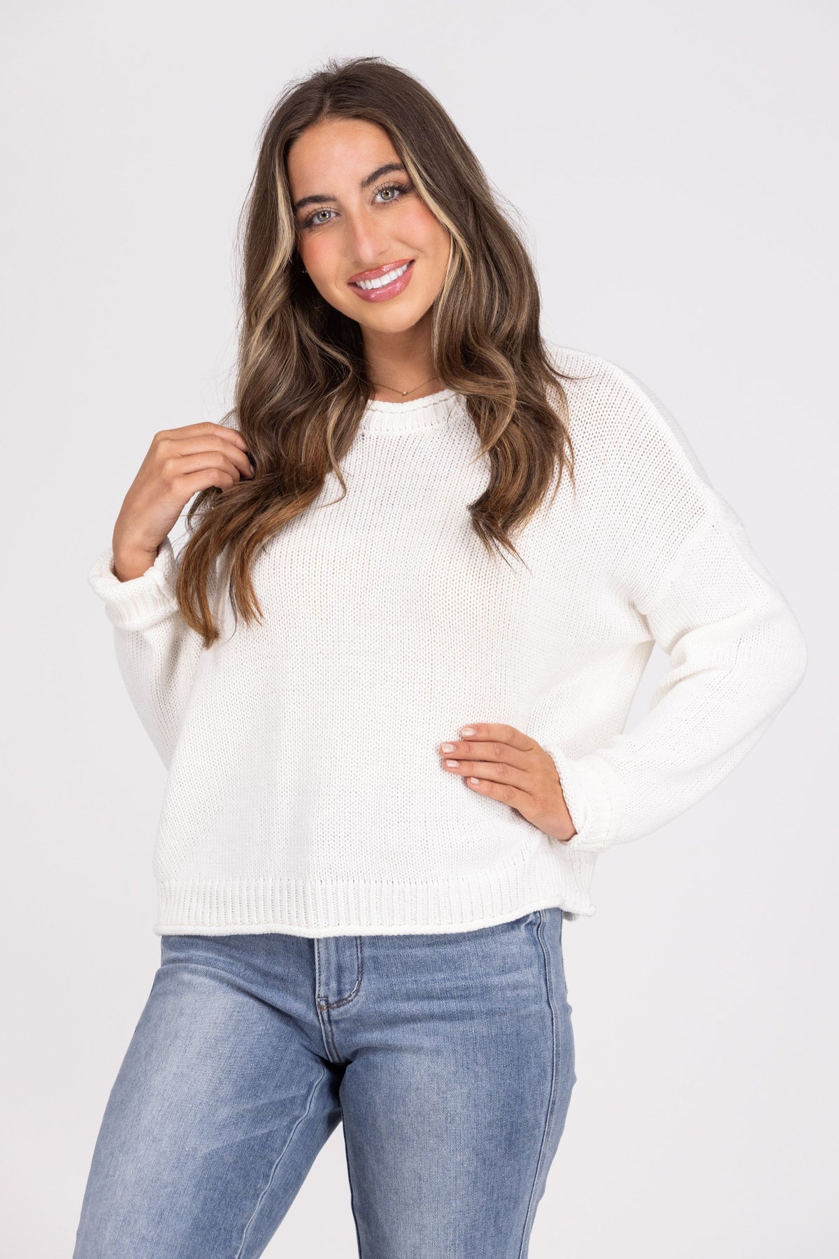 Ideal Life Juniors Ribbed Collar Sweater