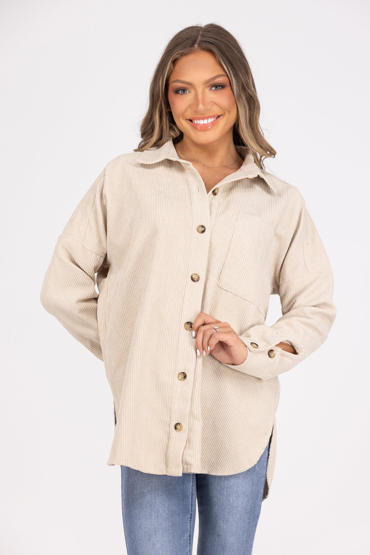 Global Icon Women's Button Front Corduroy Shacket