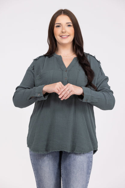 Wake Up Every Morning Women's Textured Fringe Long Sleeve Top *Final Sale*