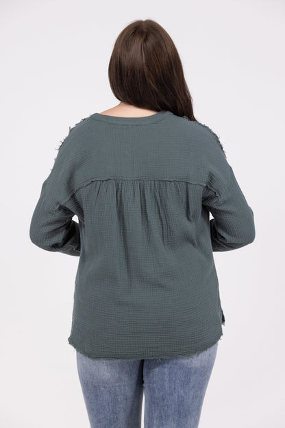 Wake Up Every Morning Women's Textured Fringe Long Sleeve Top *Final Sale*