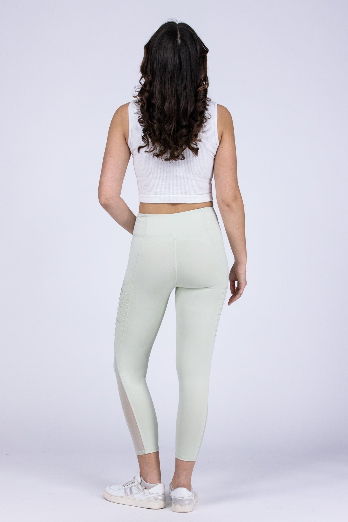 Ribbed Mesh Pocket Women's Sporty Stretch Leggings
