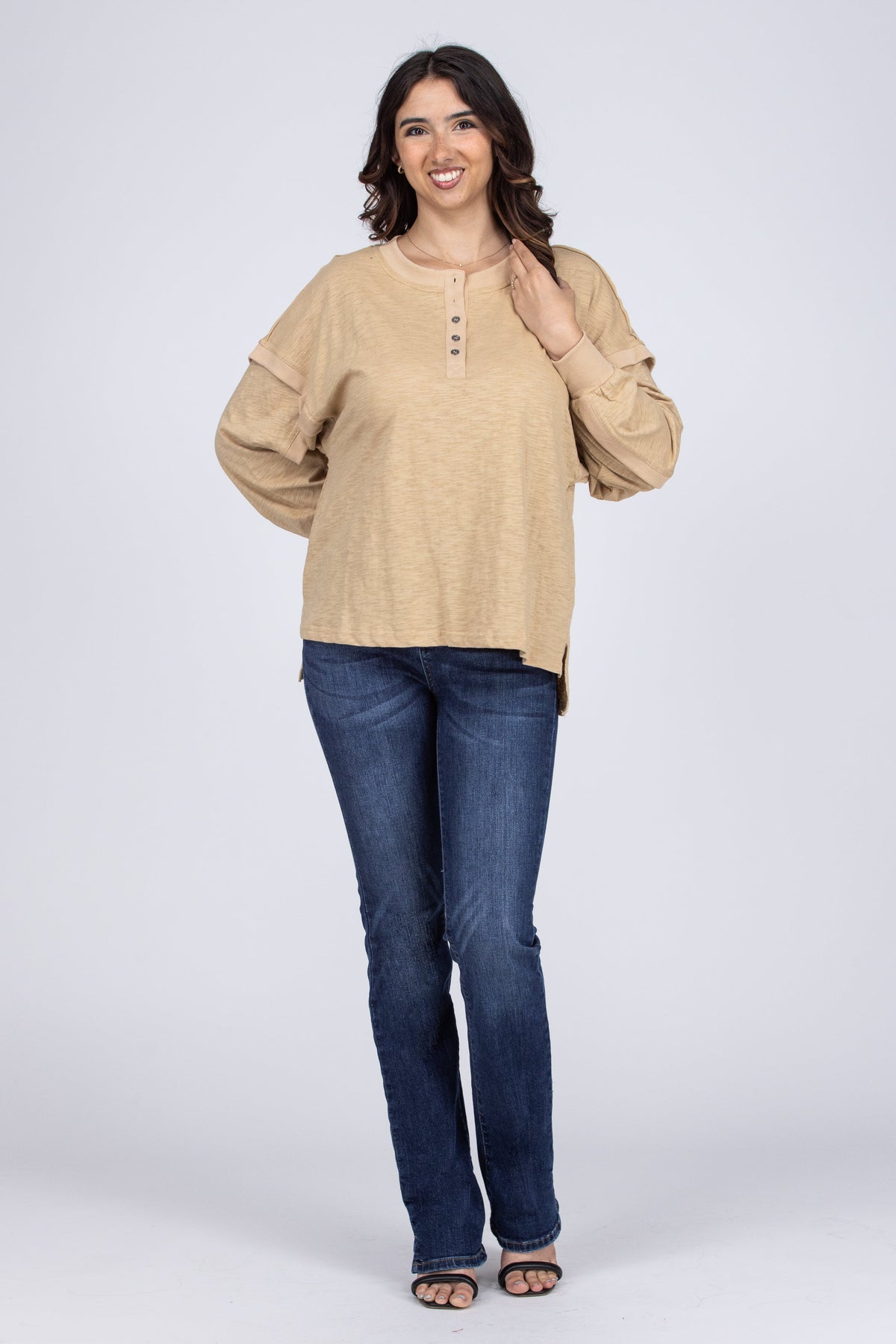 One Last Kiss Women's Ribbed 1/4 Button Down Long Sleeve Top