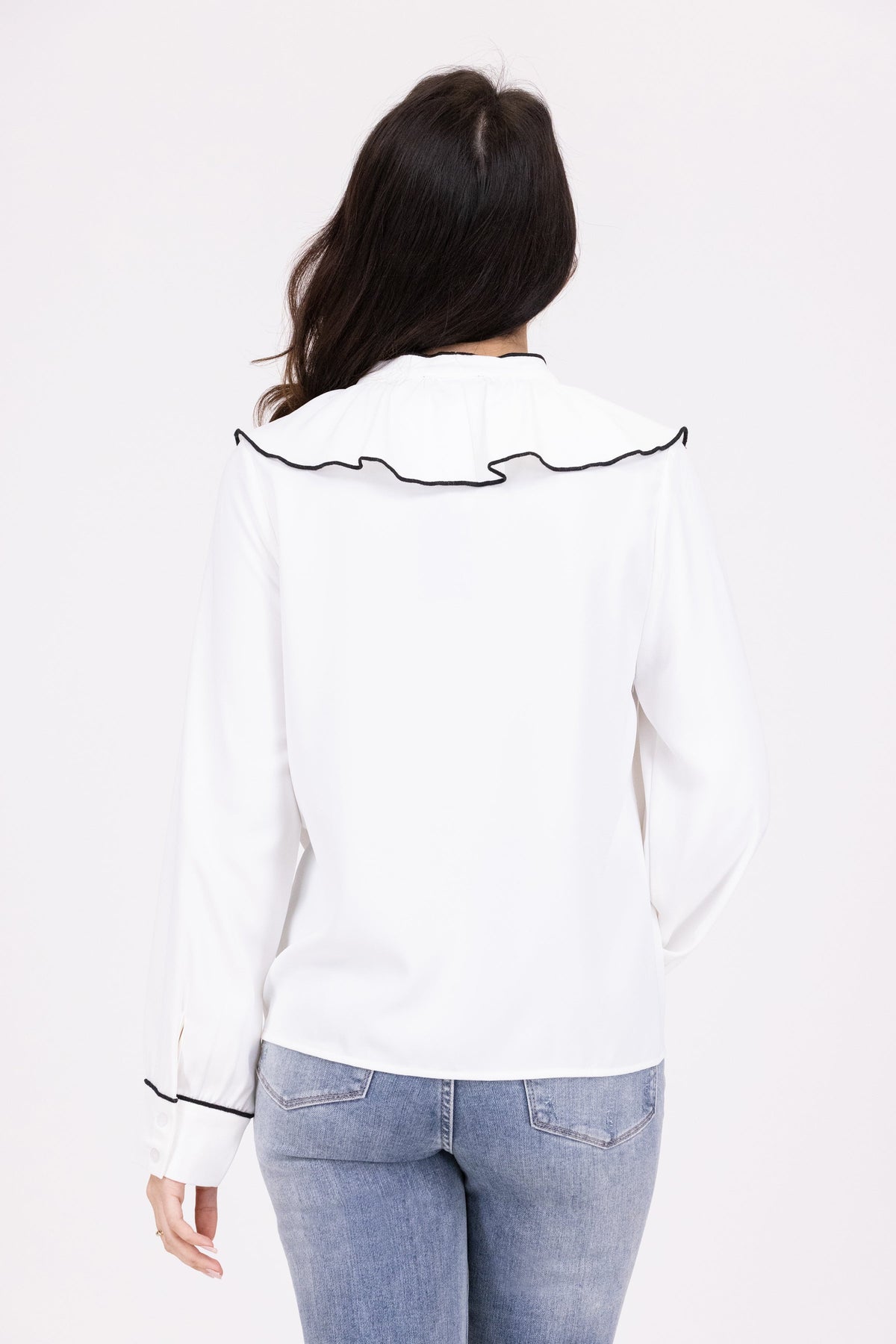 Melodies Of Memories Women's Ruffled V Neck Long Sleeve Top