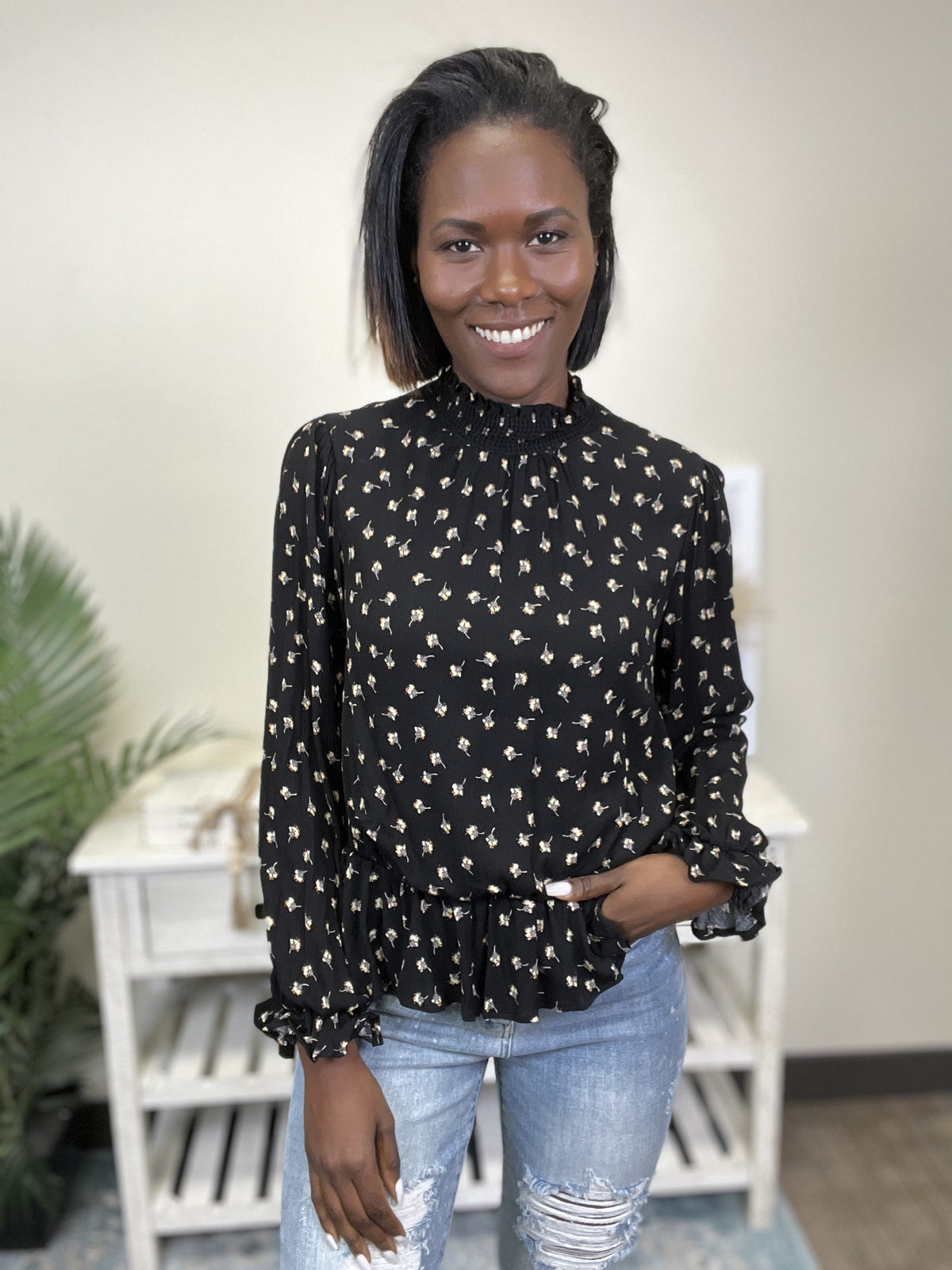 Fun Floral Women's Puff Long Sleeve Top