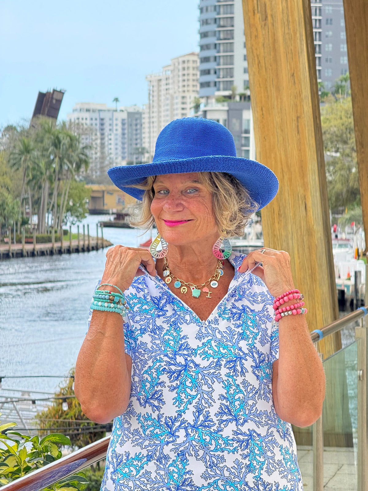 LULU B CORAL BREEZE HALF ZIPPER SHORT SLEEVE DRESS