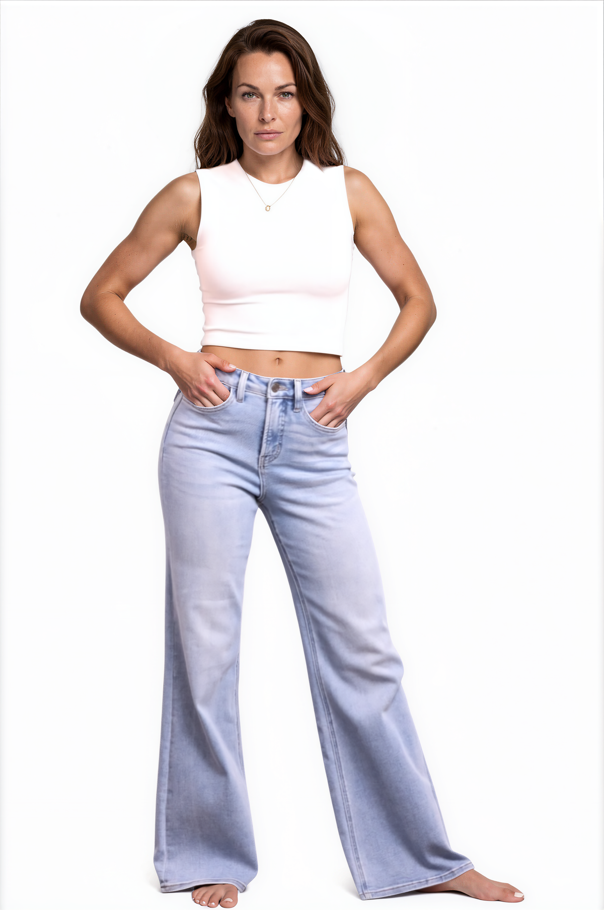 The Romy High-Rise Tummy Control Wide Leg Denim - Three Inseams (Blue)