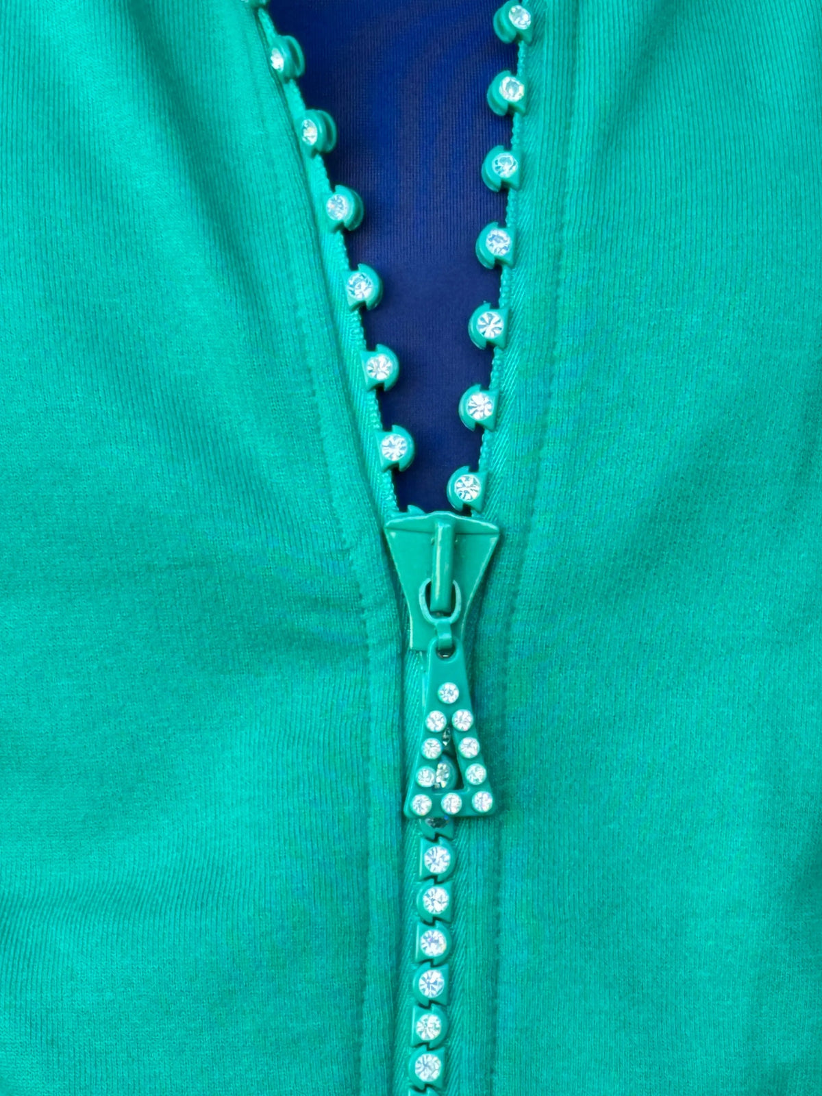 Crystal Zipper Cardigan with Collar Kelly Green