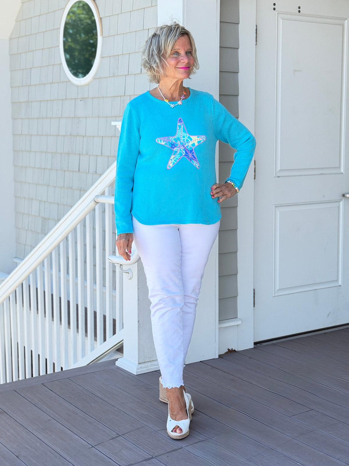 BEACH  CLUB AQUA STARFISH SWEATER