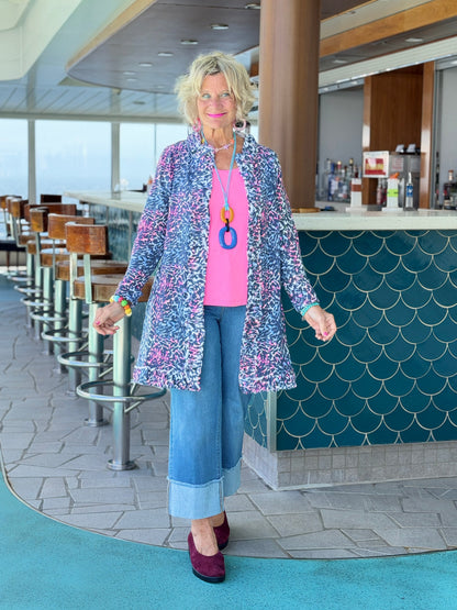 LULU-B SHADES OF ROYAL ROUGED CARDIGAN